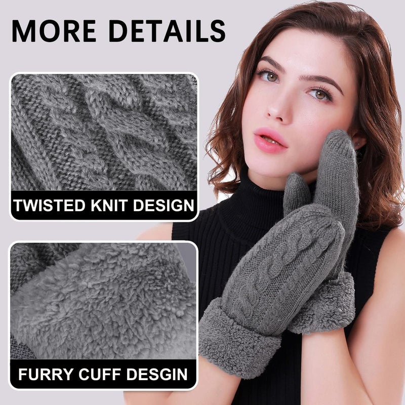 Whiteleopard Women's Winter Gloves Warm Lining - Cozy Wool Knit Thick Gloves Mittens in 11 color(dark gray) - Image 4
